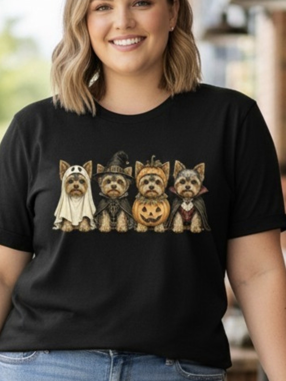 Halloween Yorkie Dogs Graphic Tee - Black